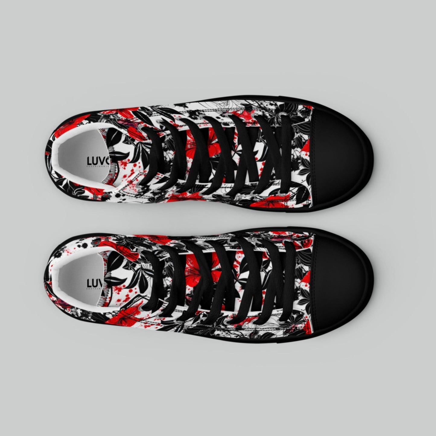 Red & Black Floral High Top Canvas Shoes
