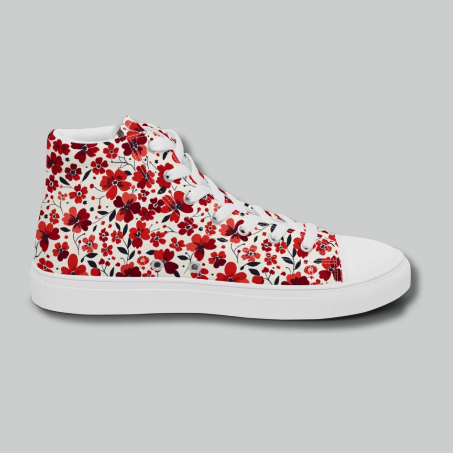 Red Floral High Top Canvas Shoes