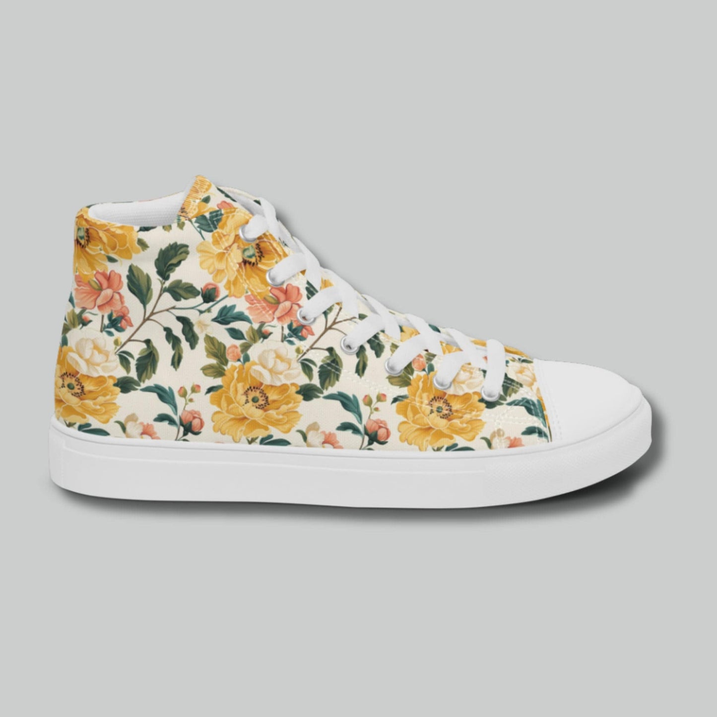Yellow Floral High Top Canvas Shoes