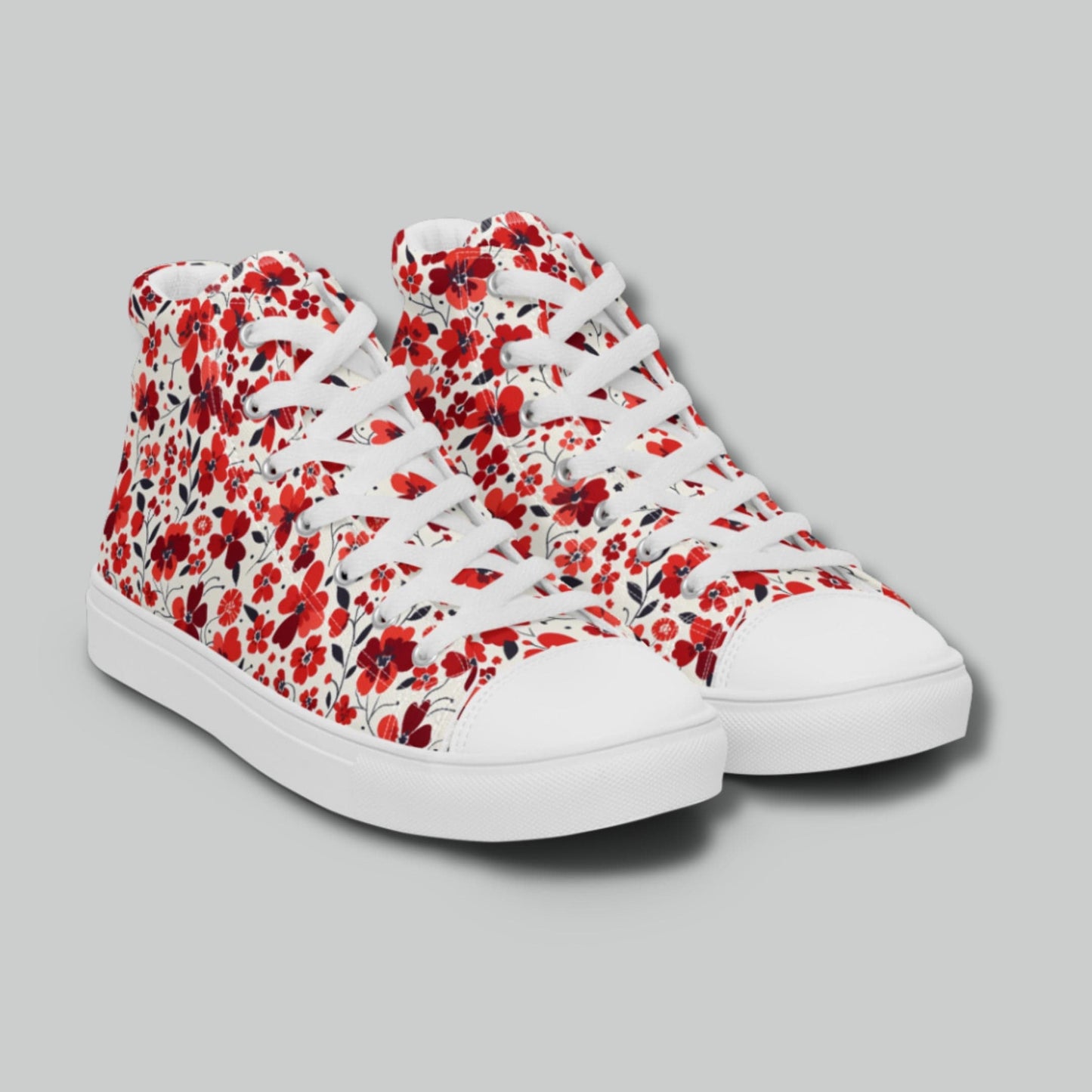 Red Floral High Top Canvas Shoes
