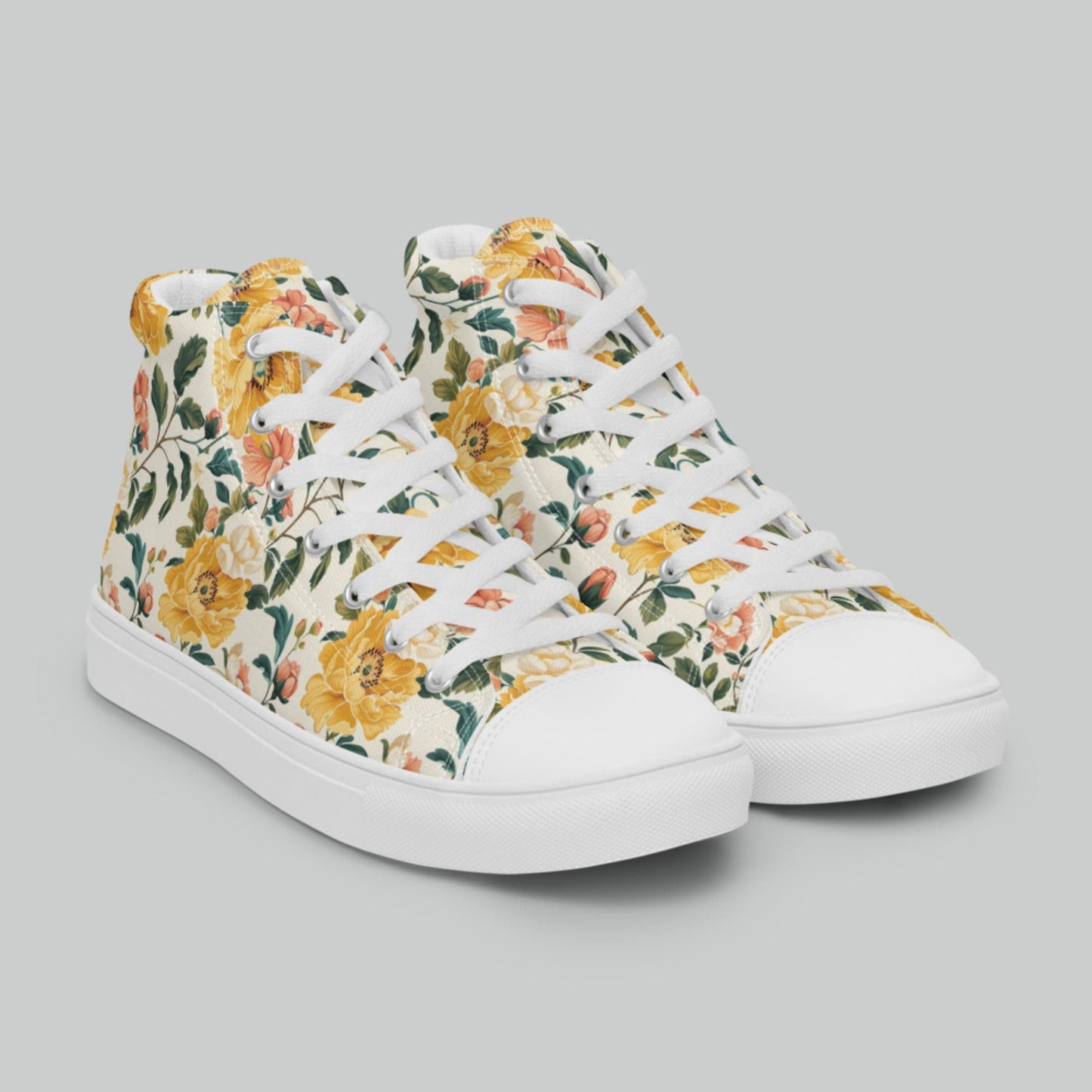 Yellow Floral High Top Canvas Shoes