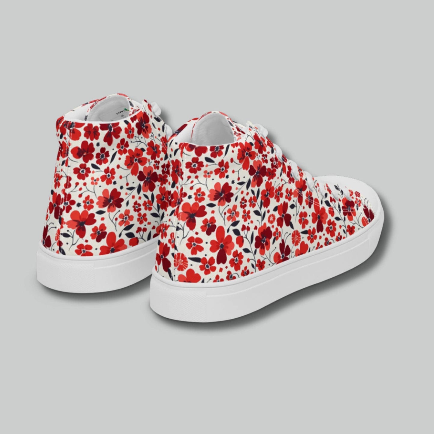 Red Floral High Top Canvas Shoes