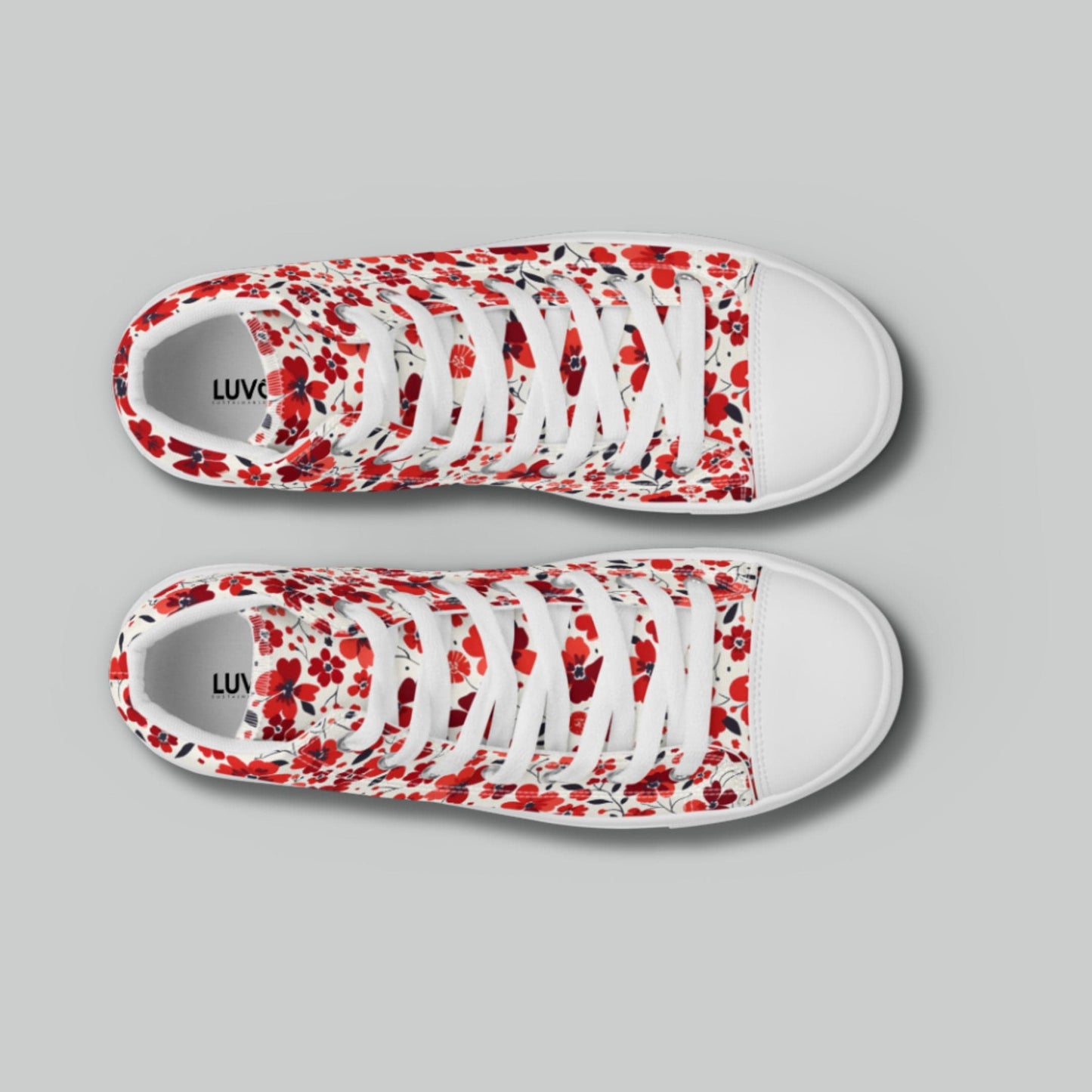 Red Floral High Top Canvas Shoes