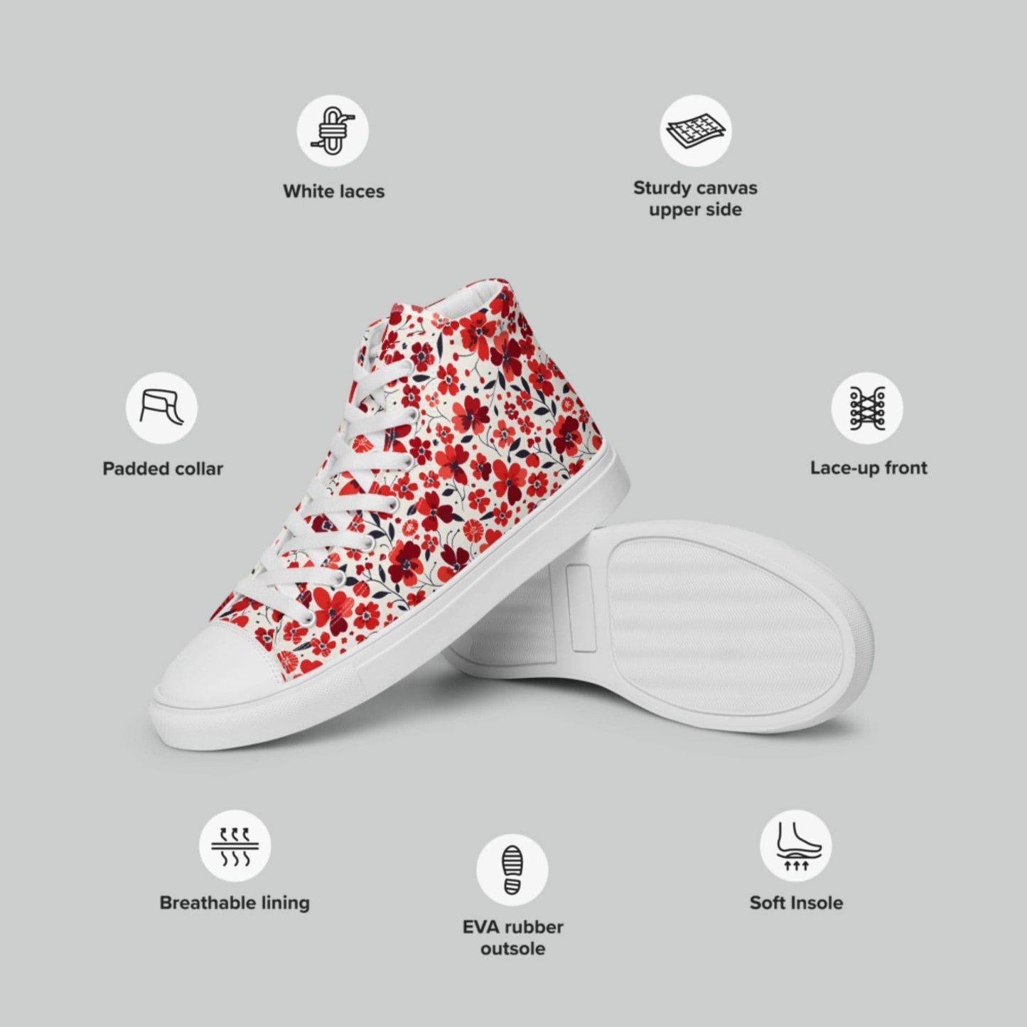 Red Floral High Top Canvas Shoes