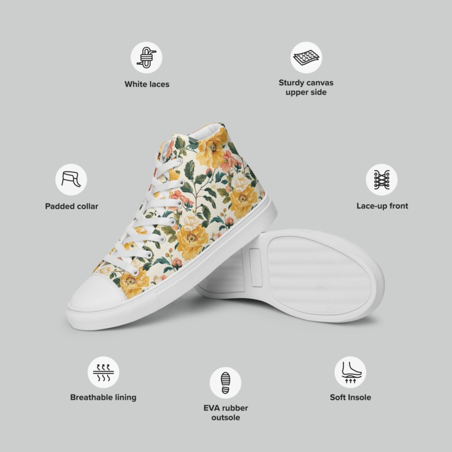 Yellow Floral High Top Canvas Shoes