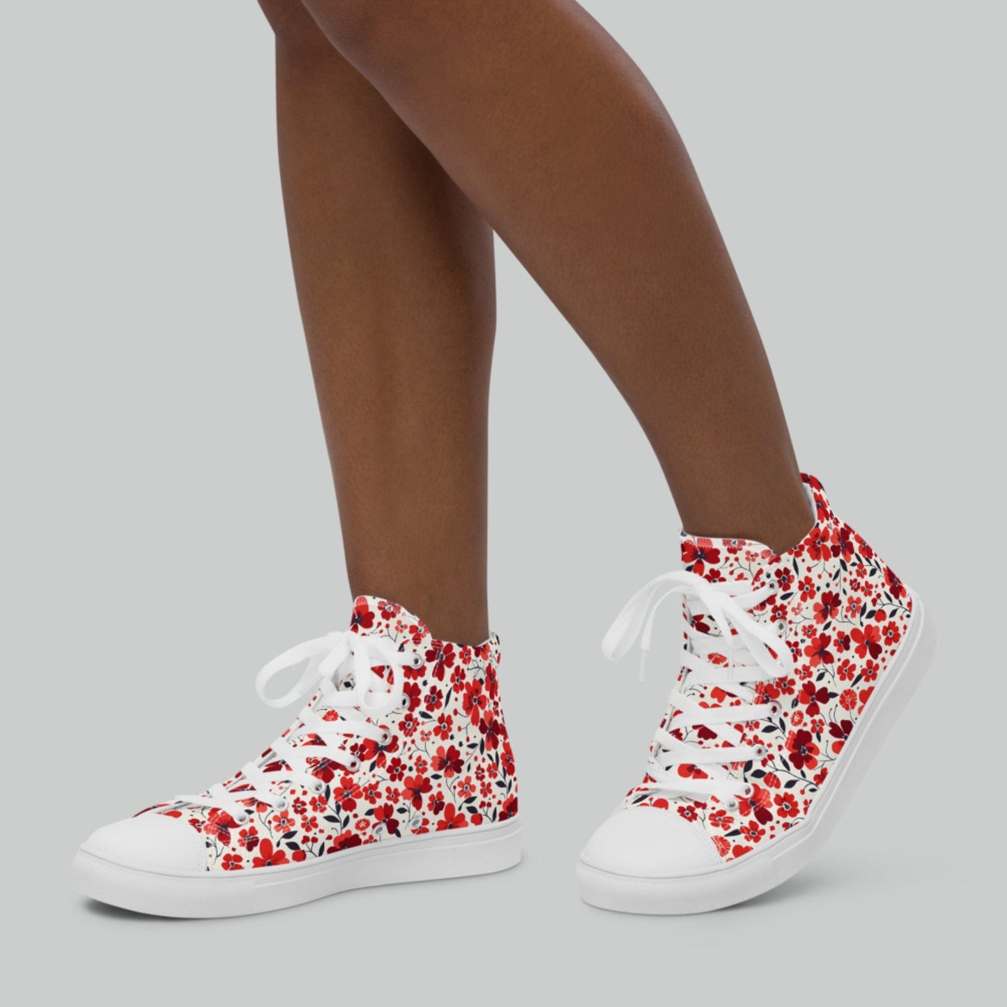 Red Floral High Top Canvas Shoes
