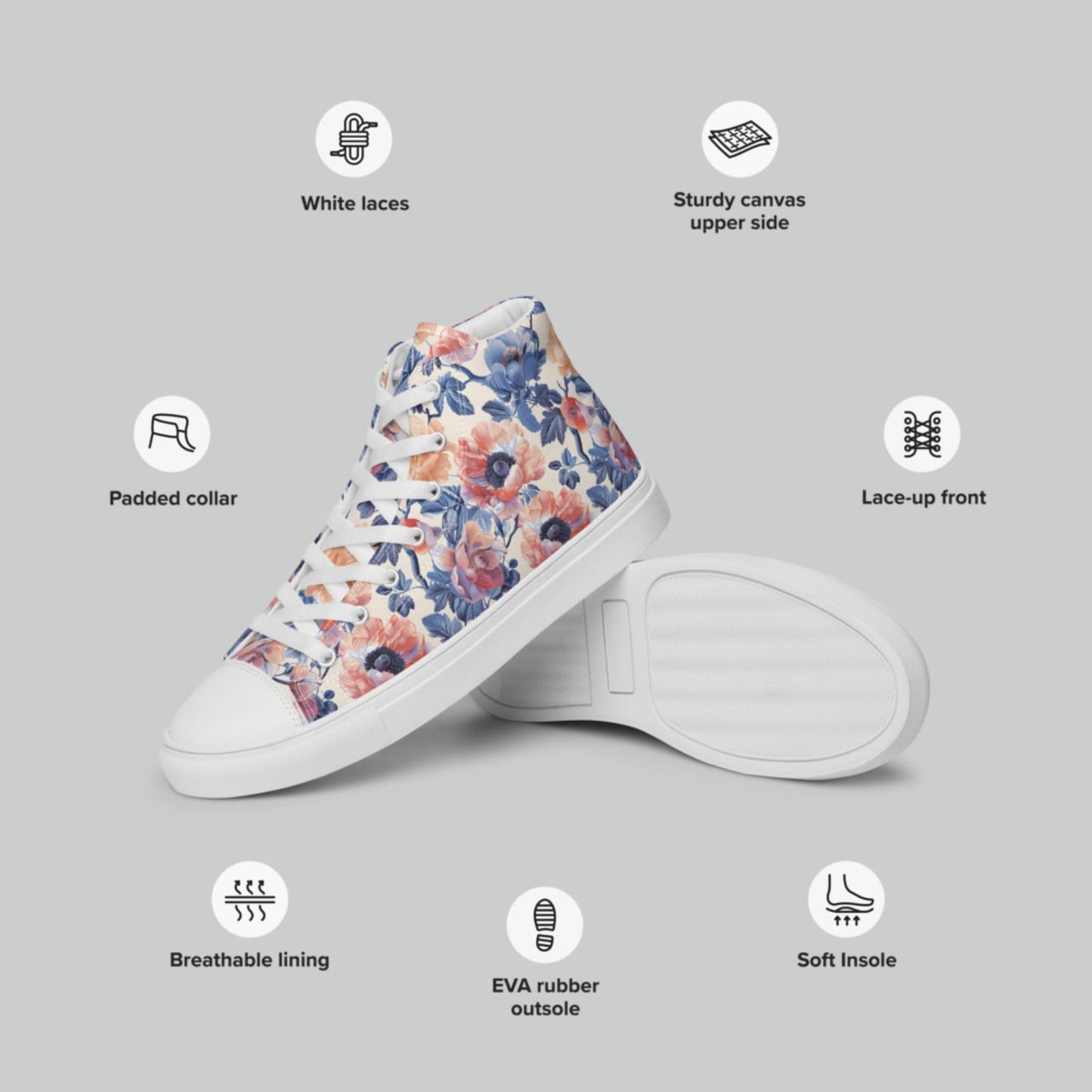 Vintage Floral High Top Canvas Shoes