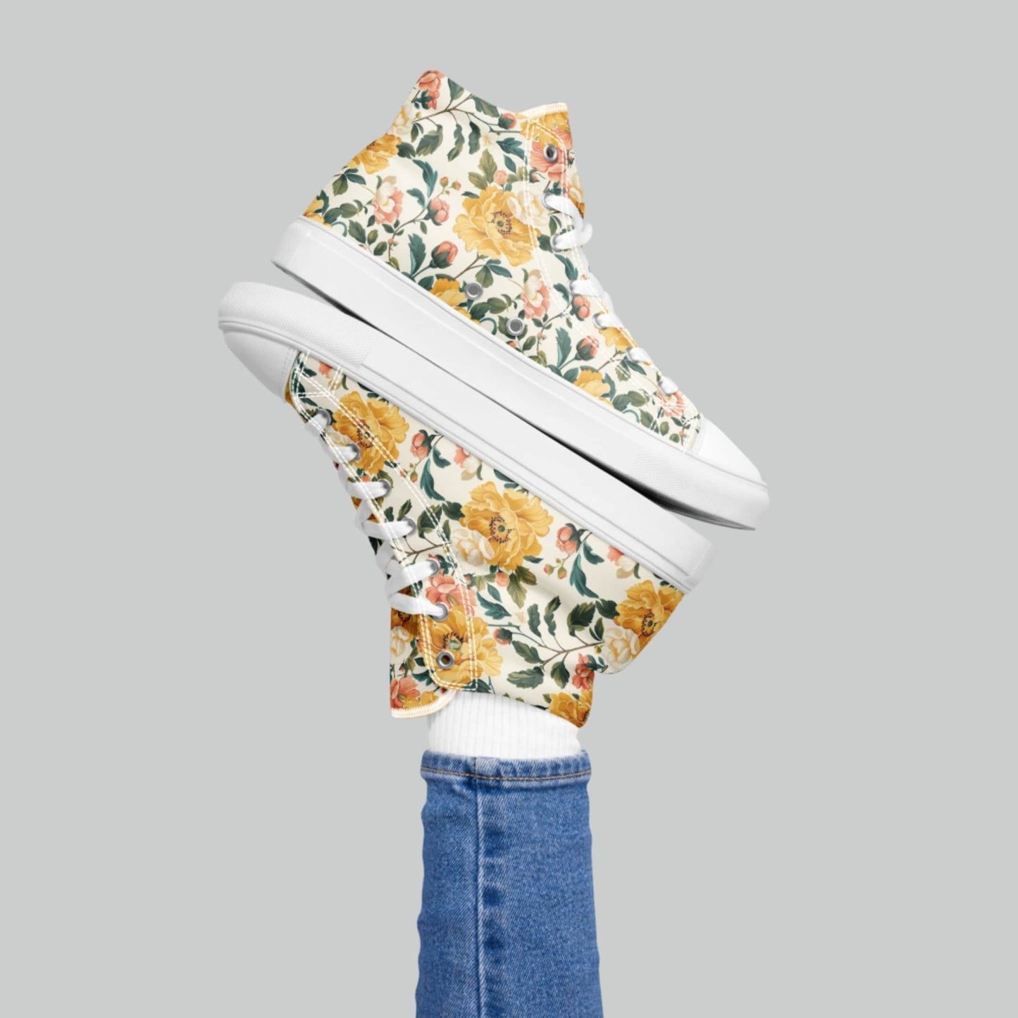 Yellow Floral High Top Canvas Shoes