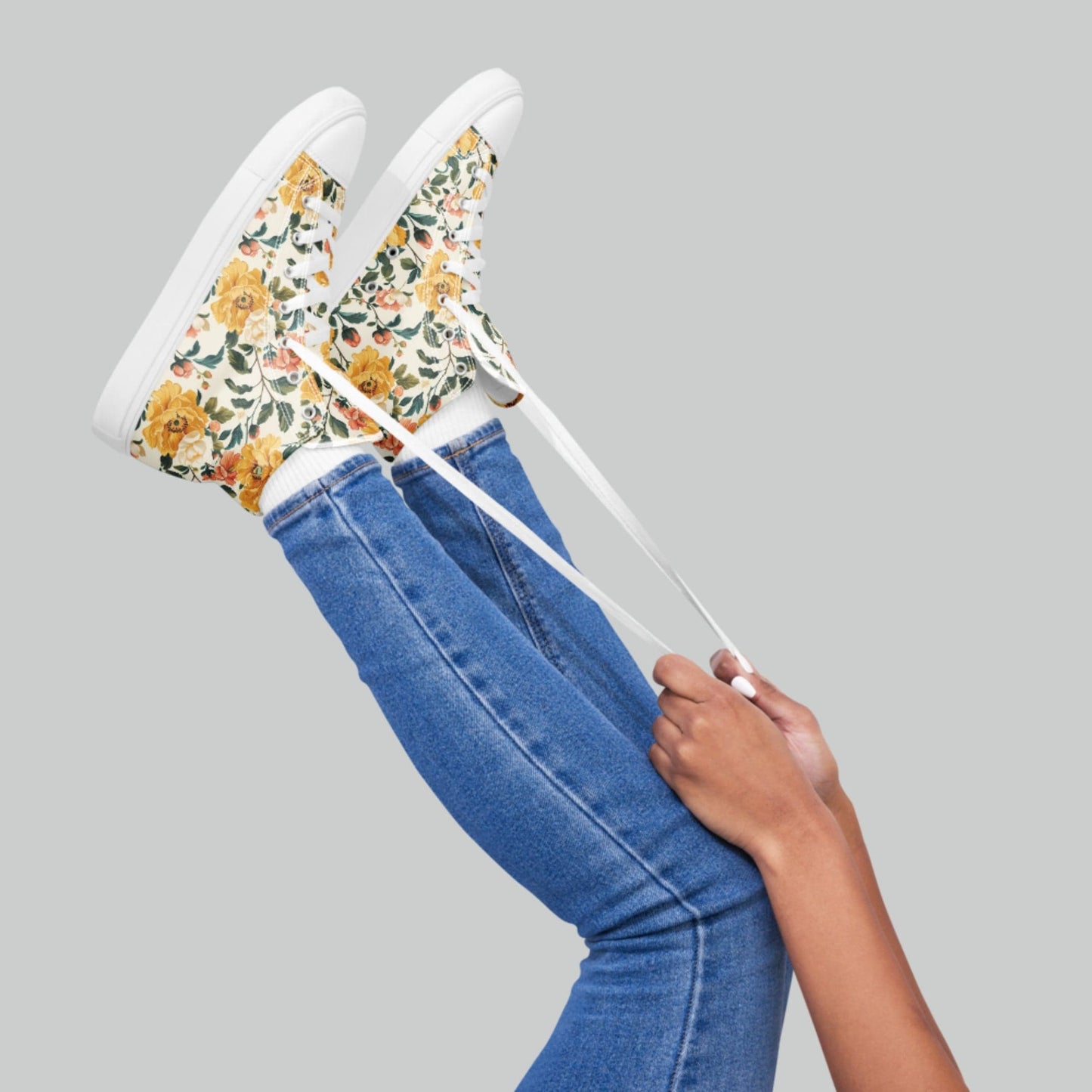 Yellow Floral High Top Canvas Shoes