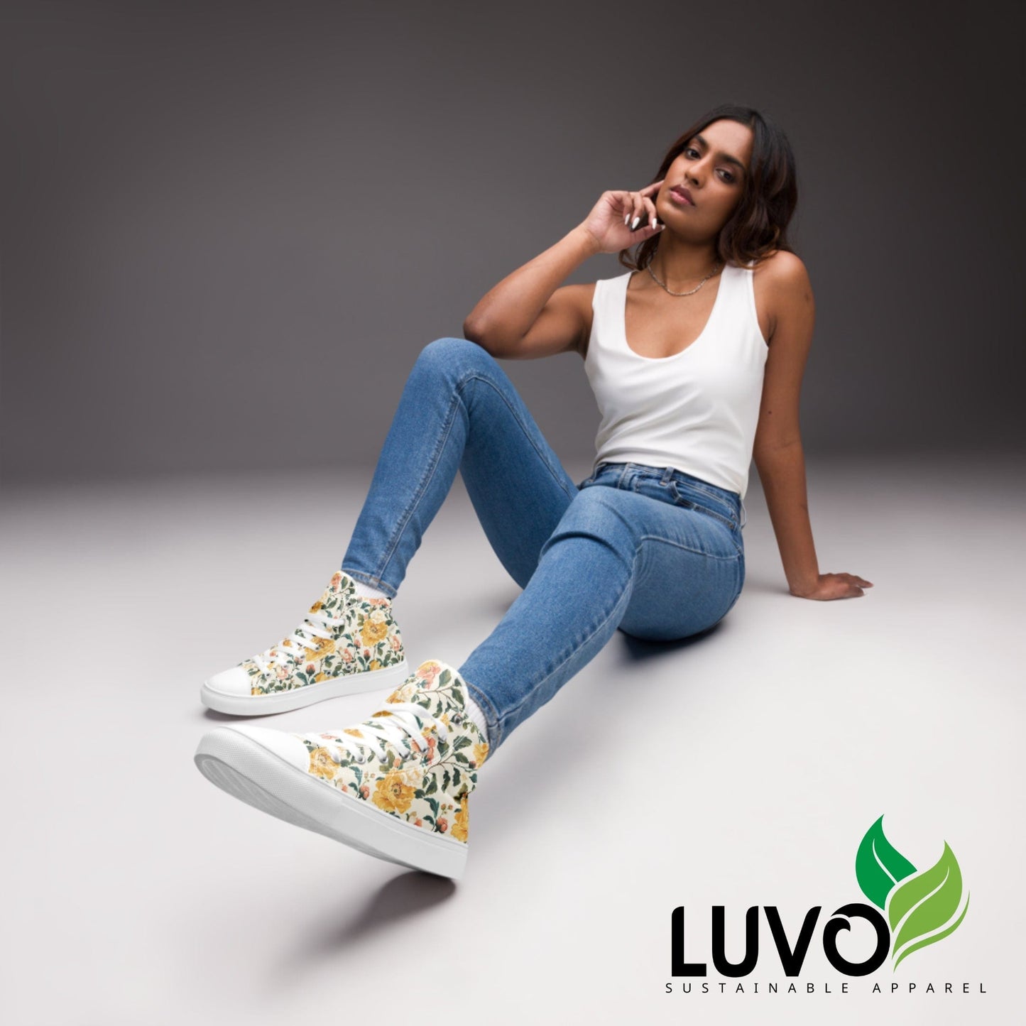 Yellow Floral High Top Canvas Shoes