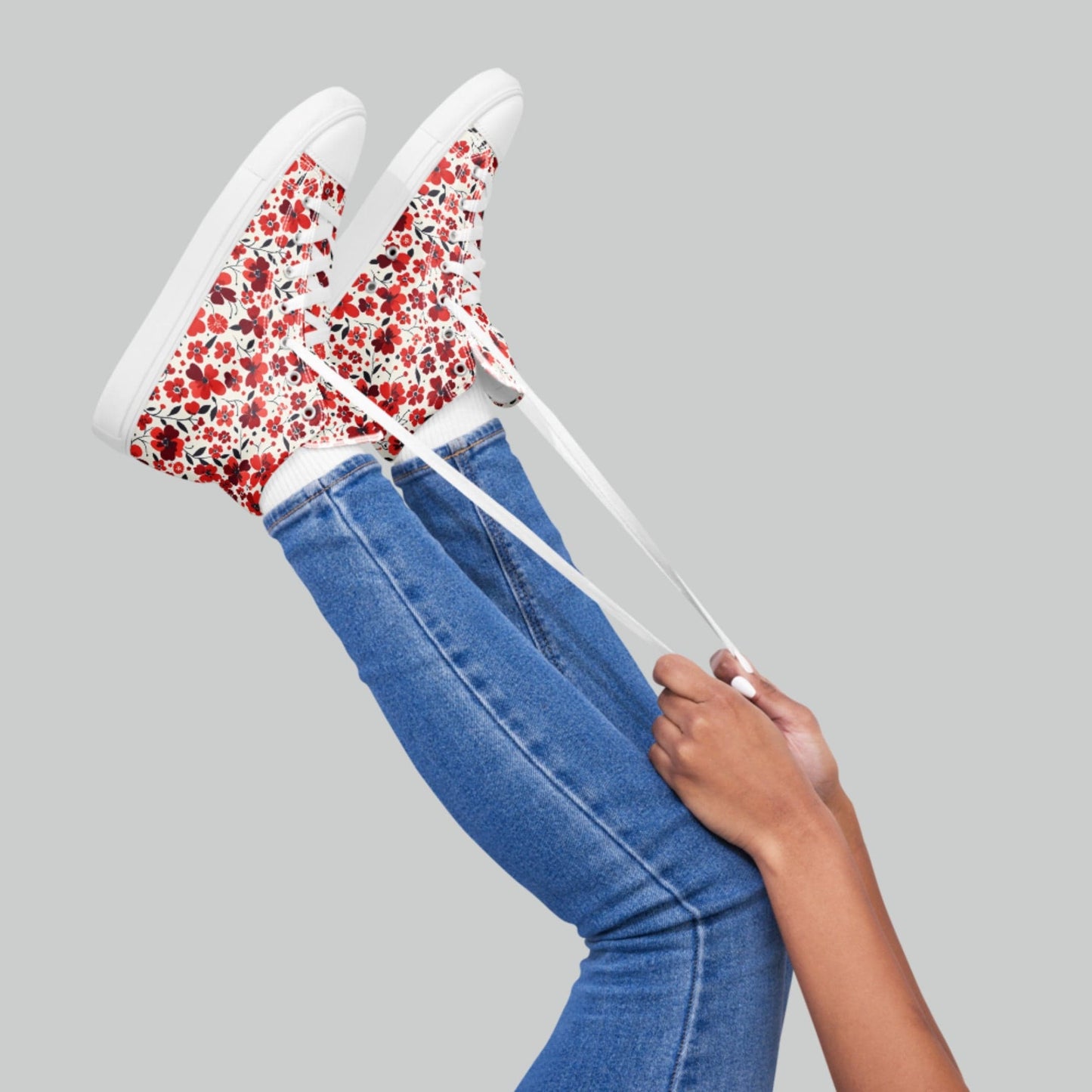 Red Floral High Top Canvas Shoes