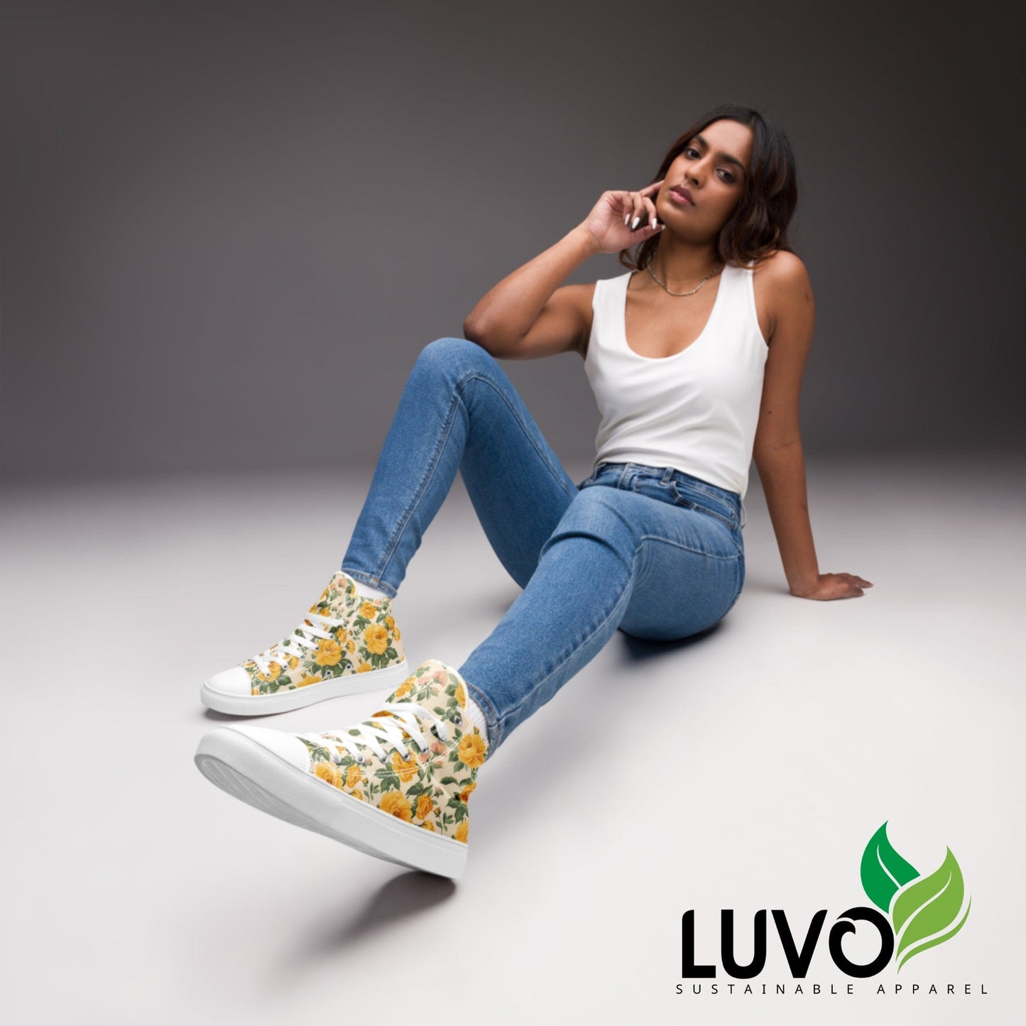 Golden Floral High Top Canvas Shoes