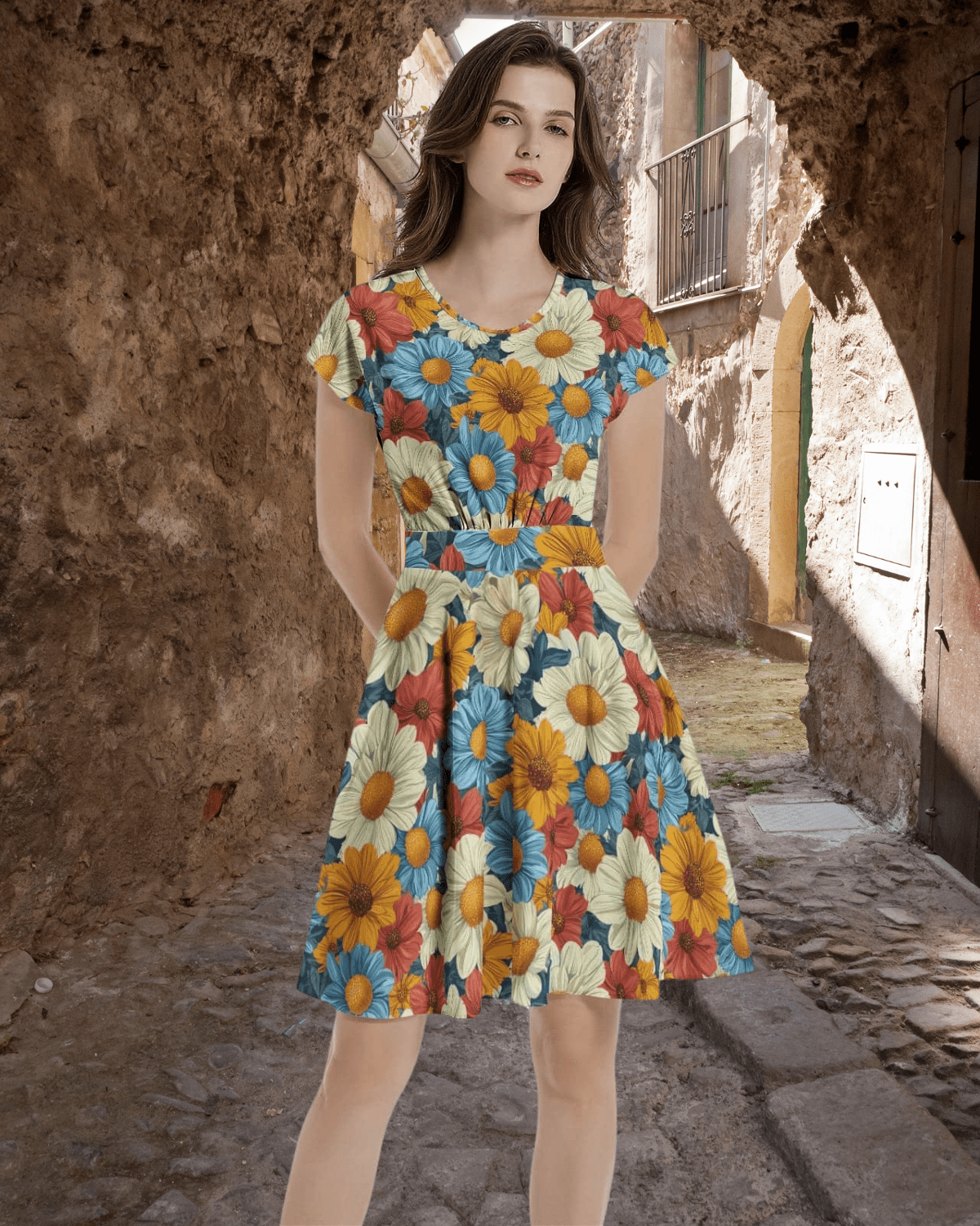 Golden Meadow Bloom Midi Dress