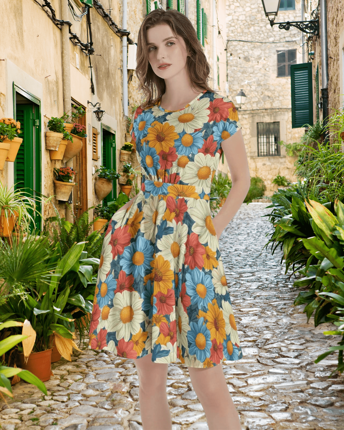 Golden Meadow Bloom Midi Dress