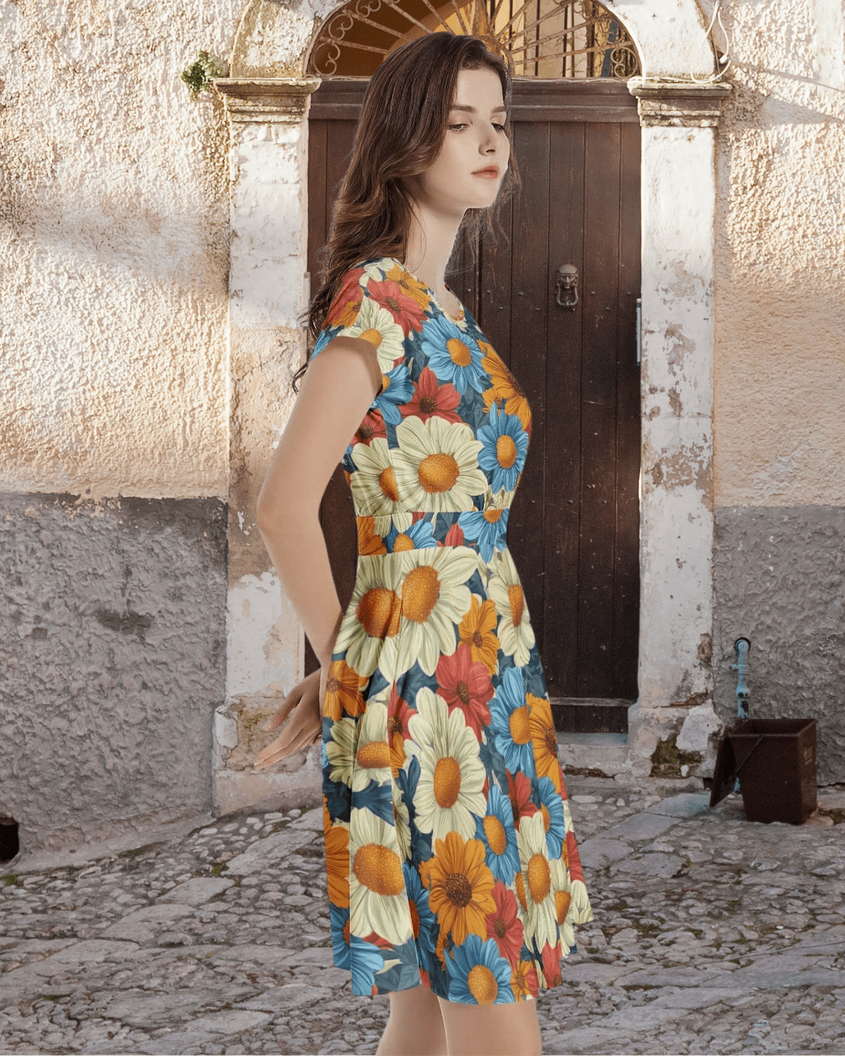 Golden Meadow Bloom Midi Dress