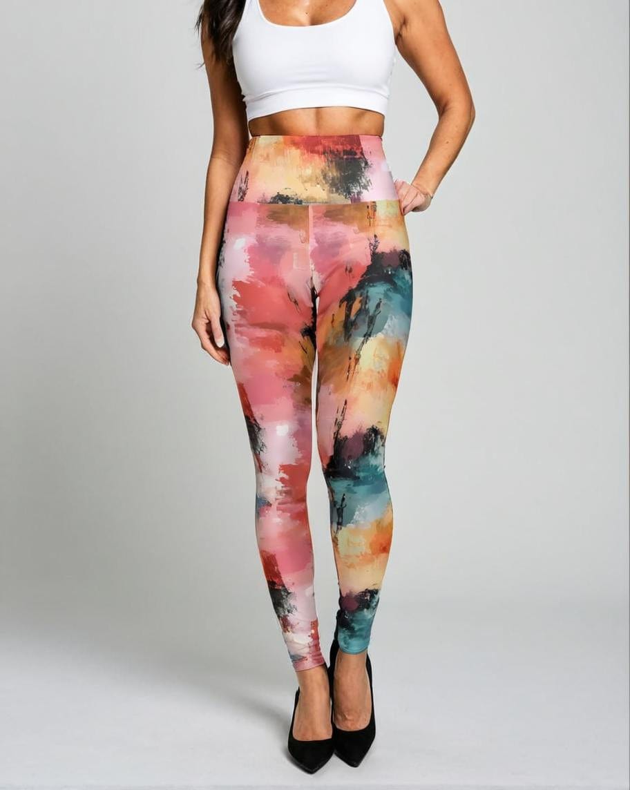 High-Waisted Leggings, Abstract Brushstroke