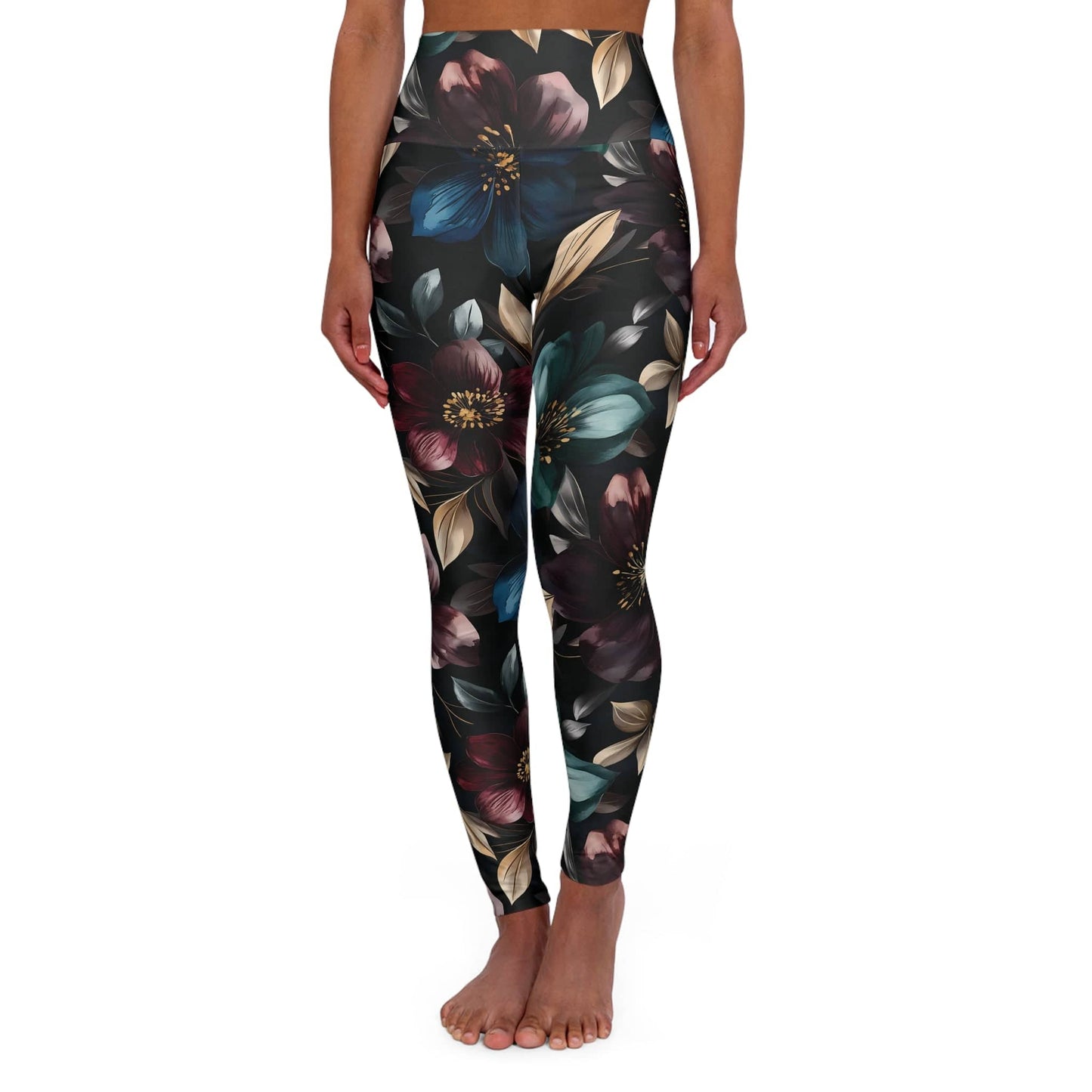 High Waisted Leggings, Moody Florals