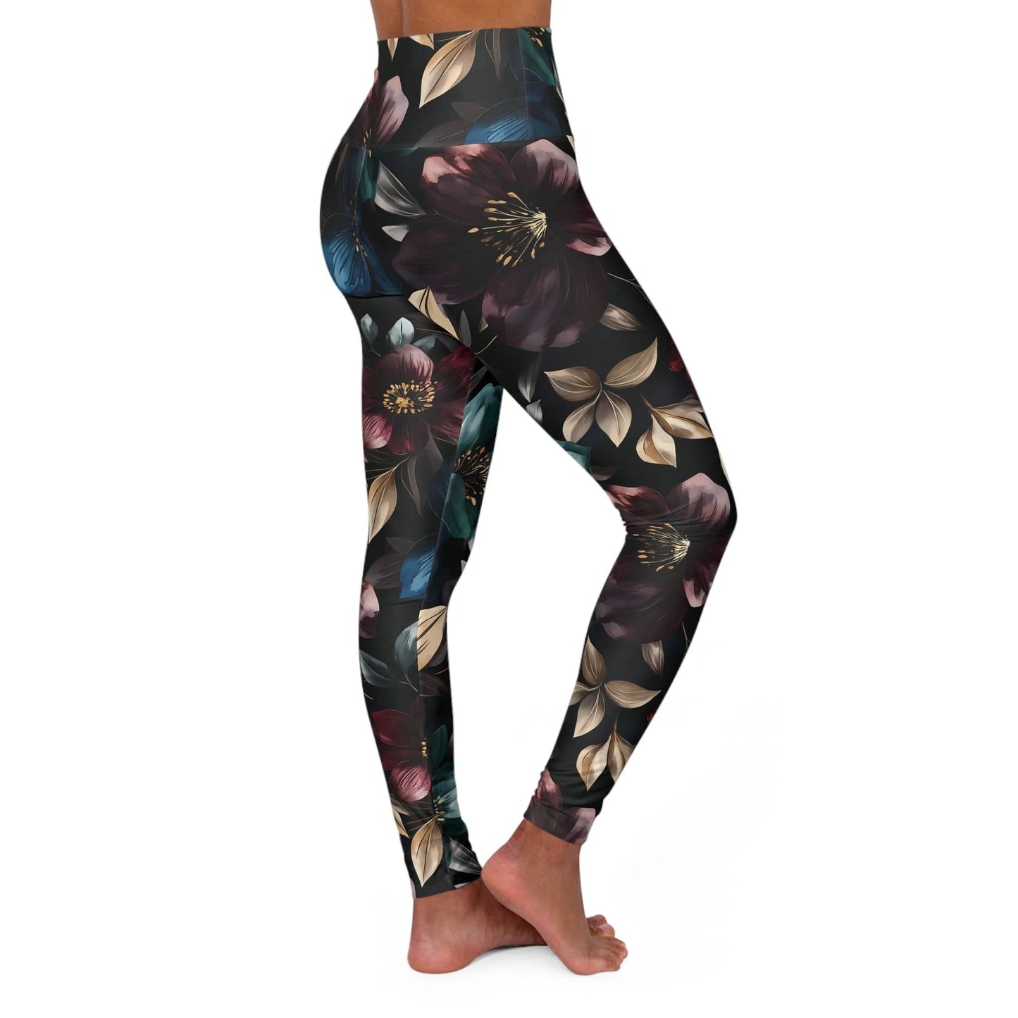 High Waisted Leggings, Moody Florals