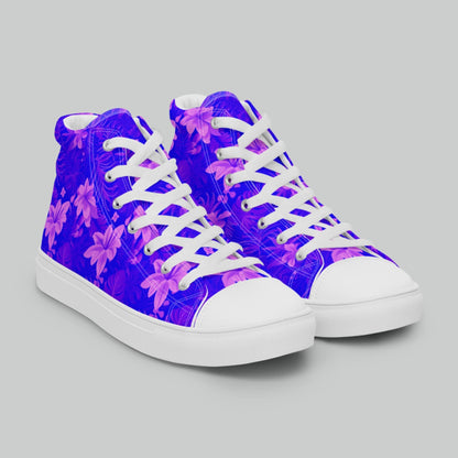 Purple Tropical Bloom High Top Canvas Shoes