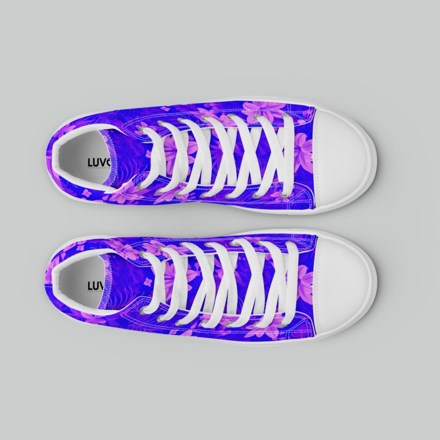 Purple Tropical Bloom High Top Canvas Shoes
