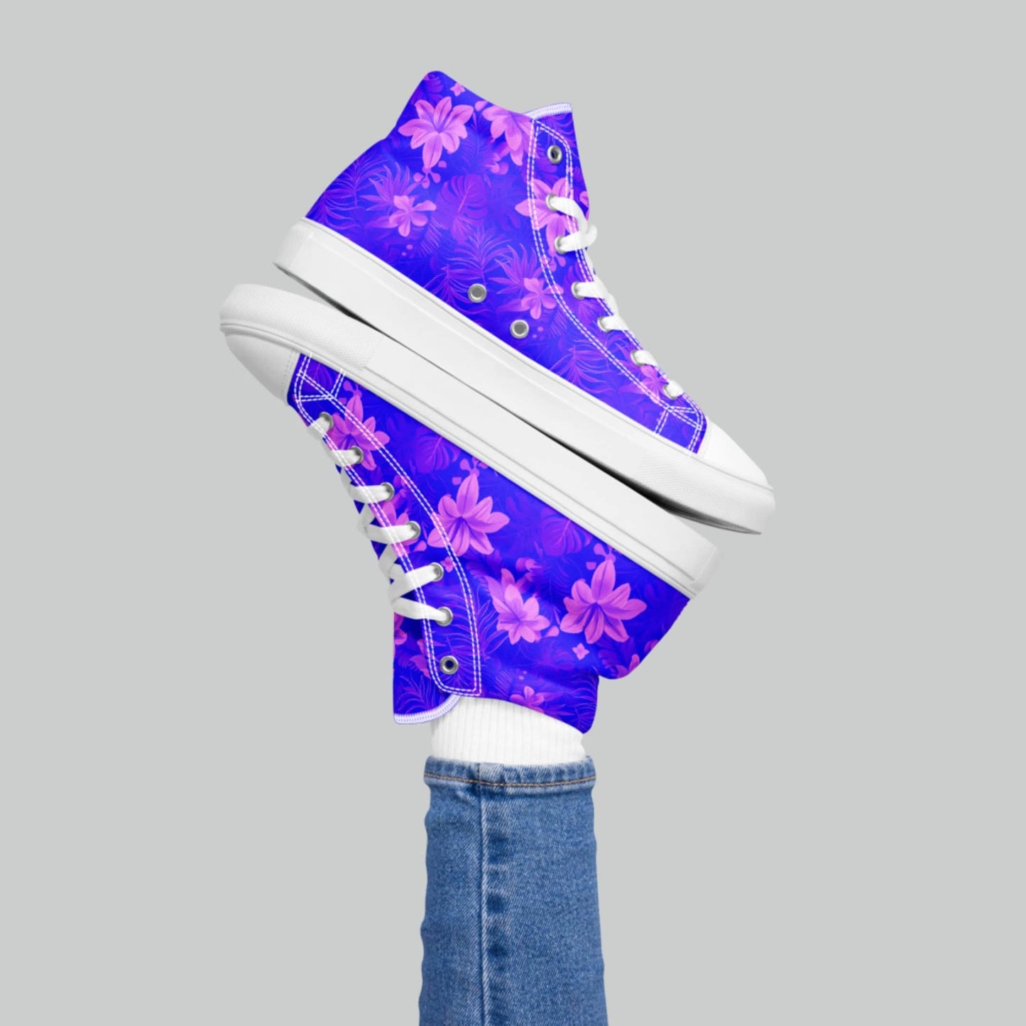 Purple Tropical Bloom High Top Canvas Shoes