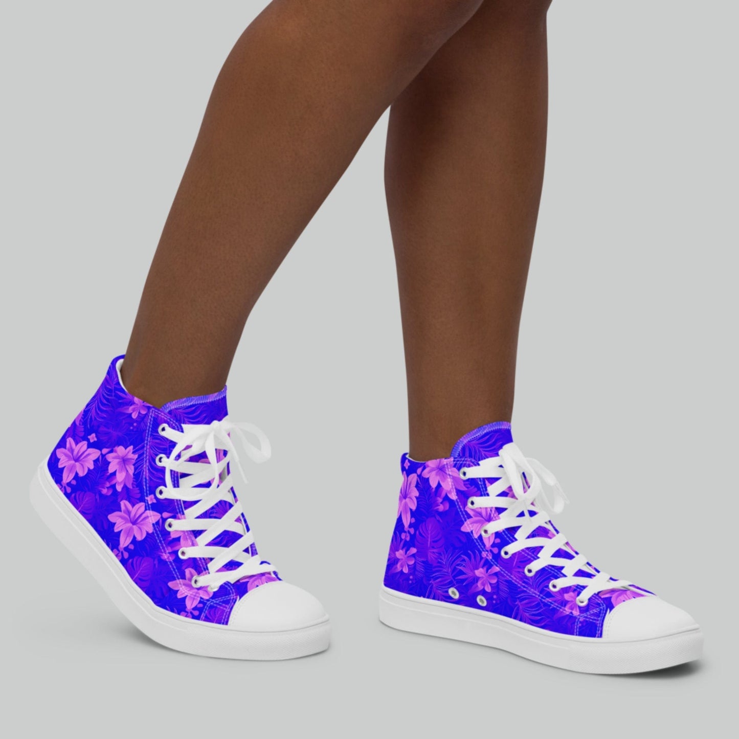 Purple Tropical Bloom High Top Canvas Shoes