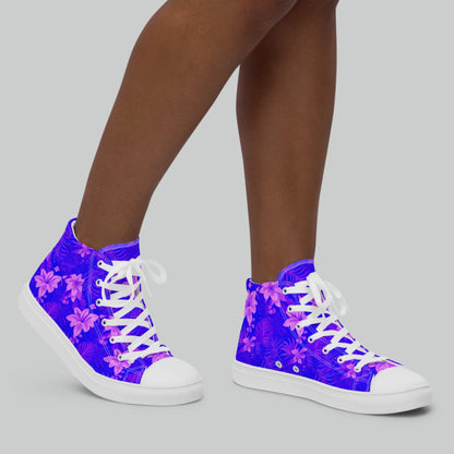 Purple Tropical Bloom High Top Canvas Shoes