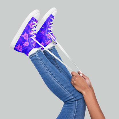 Purple Tropical Bloom High Top Canvas Shoes