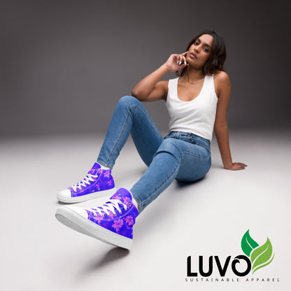 Purple Tropical Bloom High Top Canvas Shoes