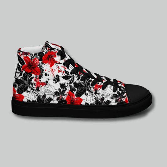 Red & Black Floral High Top Canvas Shoes