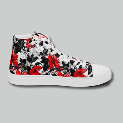 Red & Black Floral High Top Canvas Shoes