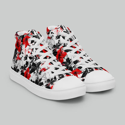 Red & Black Floral High Top Canvas Shoes