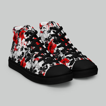 Red & Black Floral High Top Canvas Shoes
