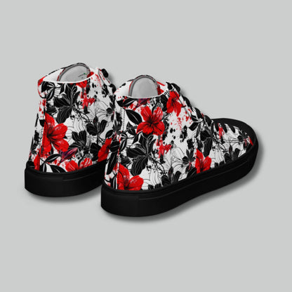 Red & Black Floral High Top Canvas Shoes
