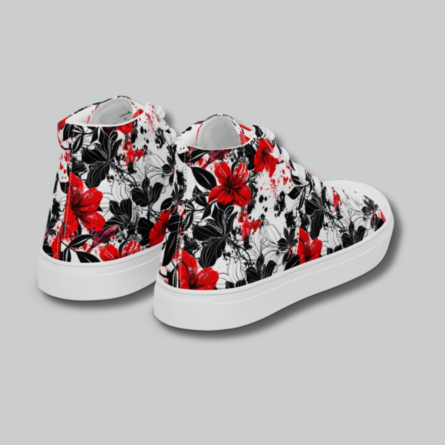 Red & Black Floral High Top Canvas Shoes